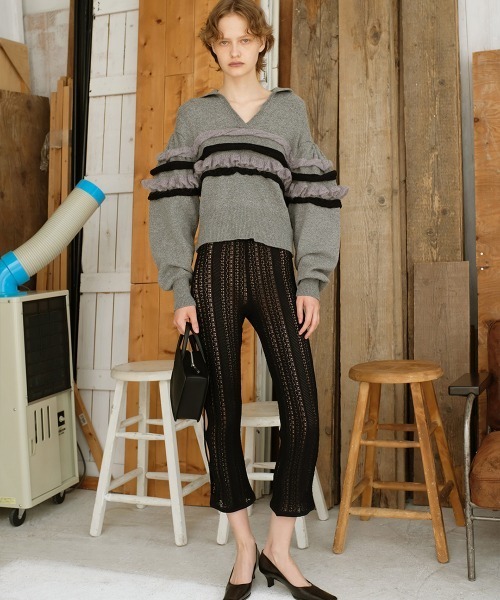 leinwande（ラインヴァンド）の「Textured Ruffle Sleeve Polo（ニット/セーター・レディース・ネイビー/グレー/オレンジ・ONE SIZE）」の15枚目の写真