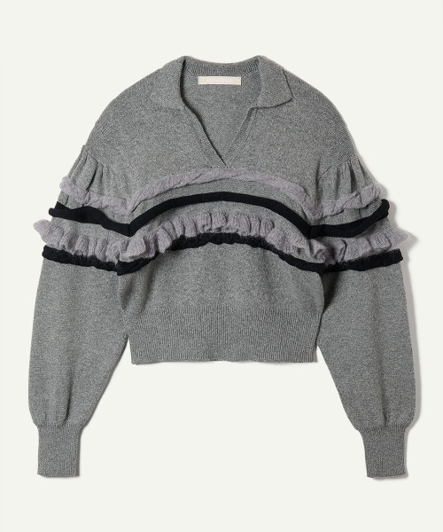 leinwande（ラインヴァンド）の「Textured Ruffle Sleeve Polo（ニット/セーター・レディース・ネイビー/グレー/オレンジ・ONE SIZE）」の17枚目の写真