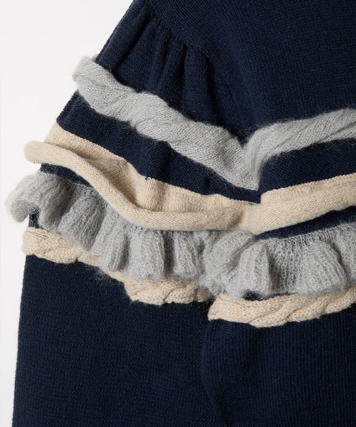 leinwande（ラインヴァンド）の「Textured Ruffle Sleeve Polo（ニット/セーター・レディース・ネイビー/グレー/オレンジ・ONE SIZE）」の6枚目の写真