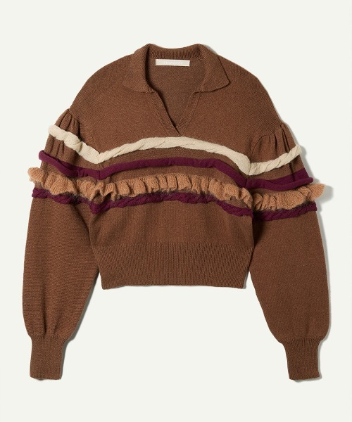 leinwande（ラインヴァンド）の「Textured Ruffle Sleeve Polo（ニット/セーター・レディース・ネイビー/グレー/オレンジ・ONE SIZE）」の9枚目の写真