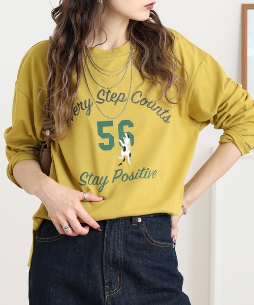 Quelle Chance(ケルシャンス)の「プリント+刺繍 長袖Tシャツ(Tシャツ/カットソー・レディース・ブラウン/オートミール/マスタード・M/L)」の2枚目の写真
