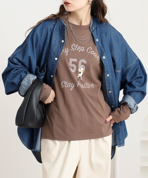 Quelle Chance(ケルシャンス)の「プリント+刺繍 長袖Tシャツ(Tシャツ/カットソー・レディース・ブラウン/オートミール/マスタード・M/L)」の4枚目の写真