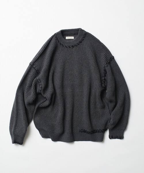 FREAK'S STORE（フリークスストア）の「限定展開 リラックスフィット ハンドステッチデザイン 畦編み クルーネック ニット（ニット/セーター・メンズ・チャコールグレー/ブラック/ブラウン/オフホワイト・MEDIUM/LARGE）」の3枚目の写真