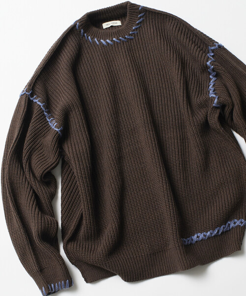 FREAK'S STORE（フリークスストア）の「限定展開 リラックスフィット ハンドステッチデザイン 畦編み クルーネック ニット（ニット/セーター・メンズ・チャコールグレー/ブラック/ブラウン/オフホワイト・MEDIUM/LARGE）」の14枚目の写真