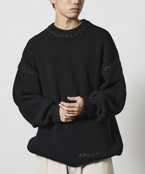 新品未使用品【Oversized C/N Knit】 stein / シュタイン | OVERSIZED DRIVERS KNIT ZIP JACKET - Black