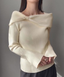 レディースのニット/セーター（ホワイト/白色系・リボン）ファッション