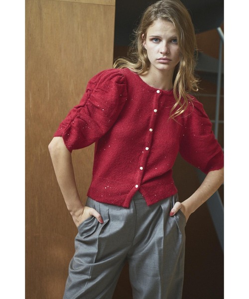 Estella.K(エステラケー)の「Mira Knit Cardigan スパンコールボリュームスリーブニットカーディガン(カーディガン/ボレロ・レディース・ブラック/レッド/イエロー・FREE)」の12枚目の写真