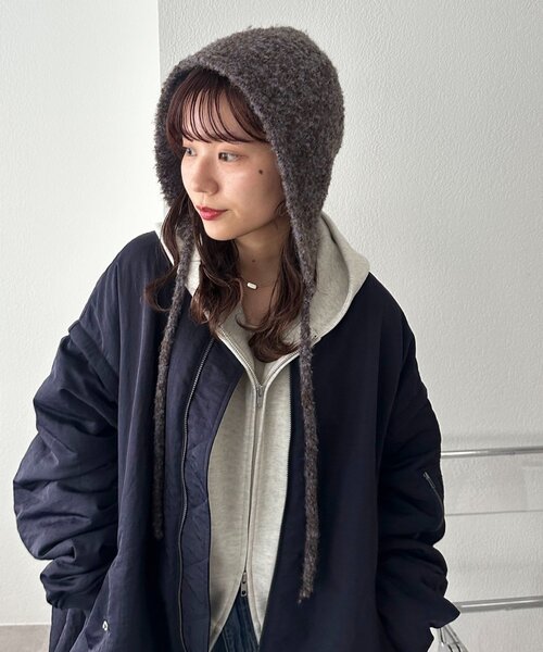 DISCOAT（ディスコート）の「ブークレ紐付きビーニー（ニットキャップ/ビーニー・レディース・ブラウン/ベージュ・FREE）」の2枚目の写真