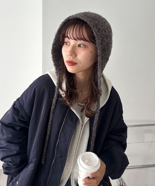 DISCOAT（ディスコート）の「ブークレ紐付きビーニー（ニットキャップ/ビーニー・レディース・ブラウン/ベージュ・FREE）」の6枚目の写真