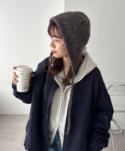 DISCOAT（ディスコート）の「ブークレ紐付きビーニー（ニットキャップ/ビーニー・レディース・ブラウン/ベージュ・FREE）」の7枚目の写真