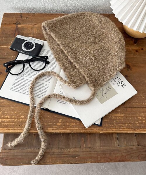 DISCOAT（ディスコート）の「ブークレ紐付きビーニー（ニットキャップ/ビーニー・レディース・ブラウン/ベージュ・FREE）」の16枚目の写真