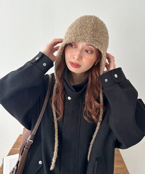 DISCOAT（ディスコート）の「ブークレ紐付きビーニー（ニットキャップ/ビーニー・レディース・ブラウン/ベージュ・FREE）」の17枚目の写真