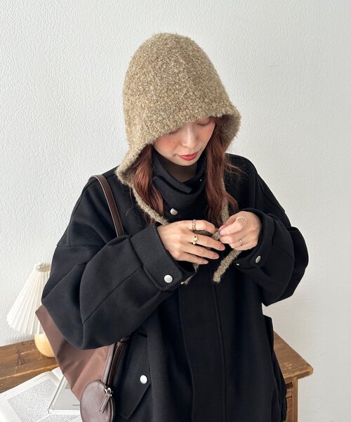 DISCOAT（ディスコート）の「ブークレ紐付きビーニー（ニットキャップ/ビーニー・レディース・ブラウン/ベージュ・FREE）」の18枚目の写真