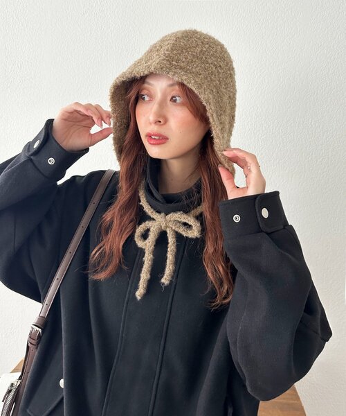 DISCOAT（ディスコート）の「ブークレ紐付きビーニー（ニットキャップ/ビーニー・レディース・ブラウン/ベージュ・FREE）」の19枚目の写真