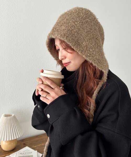 DISCOAT（ディスコート）の「ブークレ紐付きビーニー（ニットキャップ/ビーニー・レディース・ブラウン/ベージュ・FREE）」の20枚目の写真