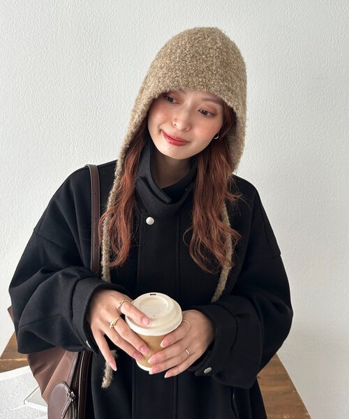 DISCOAT（ディスコート）の「ブークレ紐付きビーニー（ニットキャップ/ビーニー・レディース・ブラウン/ベージュ・FREE）」の22枚目の写真