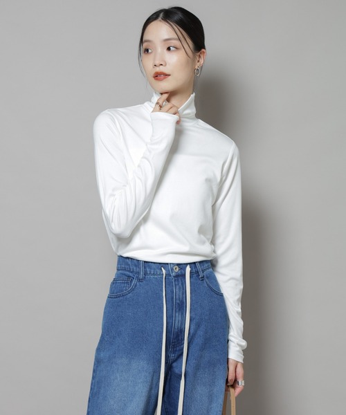 NANO universe（ナノユニバース）の「吸湿発熱タートルネックカットトップス（Tシャツ/カットソー・レディース・ホワイト/ブラック/グレー・FREE）」の6枚目の写真