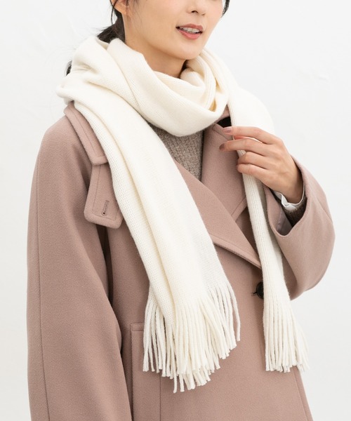 GASA ニットパッチワーク　マフラー　ベージュ系 セール】【シアバター加工・抗菌防臭・吸湿発熱】ニットマフラー