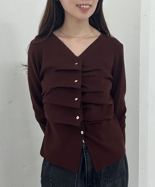 Theory ウールニット& ダークブラウン 長袖セーター ボタン付き セール】タックボタンニットプルオーバー（ニット/セーター