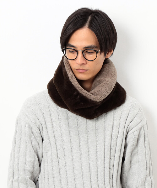 COMME CA ISM（コムサイズム）の「【 リバーシブル】ボアフリース＆ファー スヌード（ストール/ショール・メンズ・チャコール/ベージュ/ブラック・FREE）」の6枚目の写真