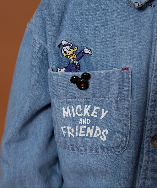 ディズニー　公式　海外　シャツ　ミッキー　刺繍　ダンガリー　デニム　ブルー　青 ディズニー 公式 海外 シャツ ミッキー ライセンス ミニー 刺繍
