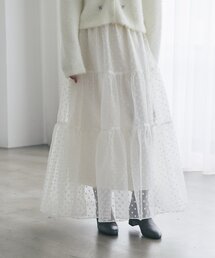 La boutique BonBon | 【miki監修・3サイズ展開あり】ドットフロッキーティアードスカート（ホワイト）(スカート)