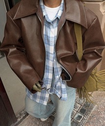 ENLIKE（エンリケ）の「PUステンカラーダブルジップジャケット（ライダースジャケット）」