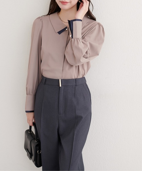 natural couture（ナチュラルクチュール）の「〈osono〉重ね衿配色ブラウス（シャツ/ブラウス・レディース・チャコールグレー/ネイビー/モカ/サックスブルー/ラベンダー/オフホワイト・FREE）」の20枚目の写真