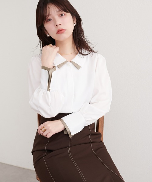 natural couture（ナチュラルクチュール）の「〈osono〉重ね衿配色ブラウス（シャツ/ブラウス・レディース・チャコールグレー/ネイビー/モカ/サックスブルー/ラベンダー/オフホワイト・FREE）」の9枚目の写真