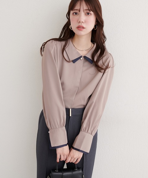 natural couture（ナチュラルクチュール）の「〈osono〉重ね衿配色ブラウス（シャツ/ブラウス・レディース・チャコールグレー/ネイビー/モカ/サックスブルー/ラベンダー/オフホワイト・FREE）」の21枚目の写真