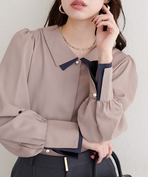 natural couture（ナチュラルクチュール）の「〈osono〉重ね衿配色ブラウス（シャツ/ブラウス・レディース・チャコールグレー/ネイビー/モカ/サックスブルー/ラベンダー/オフホワイト・FREE）」の18枚目の写真