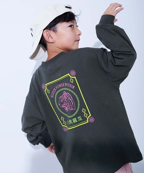 綿100% デビラボ BIGシルエット プリント袖リブ 長袖Tシャツ（Tシャツ