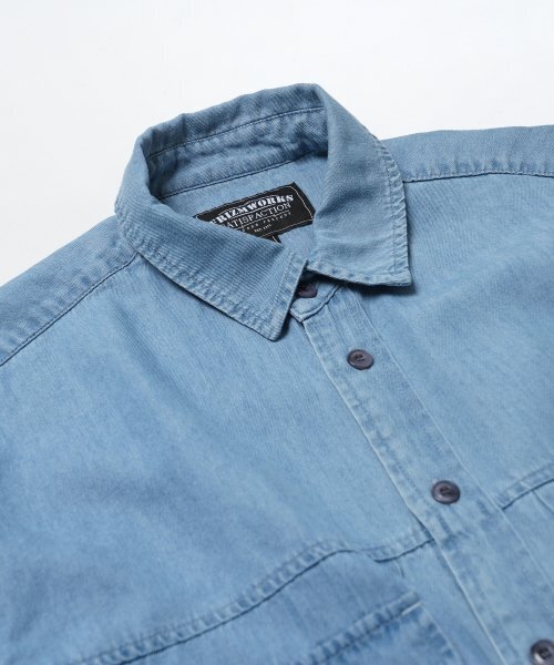 FRIZMWORKS(フリズムワークス)の「TENCEL DENIM TRUCKER HALF SHIRT _ LIGHT BLUE(シャツ/ブラウス・レディース・その他・MEDIUM/LARGE)」の3枚目の写真