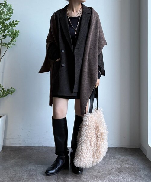 DouDou（ドゥドゥ）の「ウールマルチWAYストール（ストール/ショール・レディース・オフホワイト/チャコールグレー/ブラウン・FREE）」の20枚目の写真