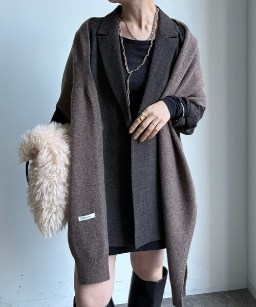 DouDou（ドゥドゥ）の「ウールマルチWAYストール（ストール/ショール・レディース・オフホワイト/チャコールグレー/ブラウン・FREE）」の18枚目の写真