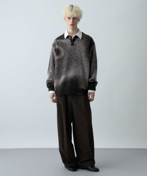 HARE（ハレ）の「グラデヘンリーネックニット(HARE)（ニット/セーター・メンズ・ブラック/グレー/レッド・FREE）」の4枚目の写真