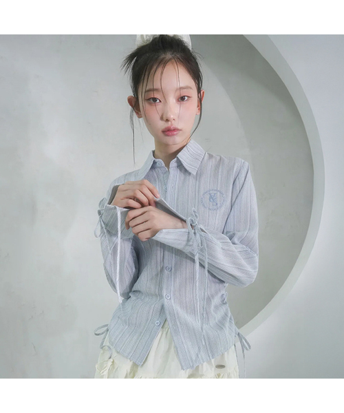 Sweet Ribbon Shirring Shirt_5Colors