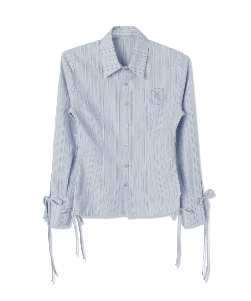 Vivacious（ビバシャス）の「Sweet Ribbon Shirring Shirt_5Colors（シャツ/ブラウス・レディース・ライトブルー/スカイブルー/ベージュ/ネイビー/ホワイト×ブルー・SMALL/MEDIUM）」の14枚目の写真