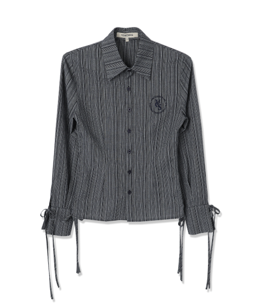 Vivacious（ビバシャス）の「Sweet Ribbon Shirring Shirt_5Colors（シャツ/ブラウス・レディース・ライトブルー/スカイブルー/ベージュ/ネイビー/ホワイト×ブルー・SMALL/MEDIUM）」の6枚目の写真