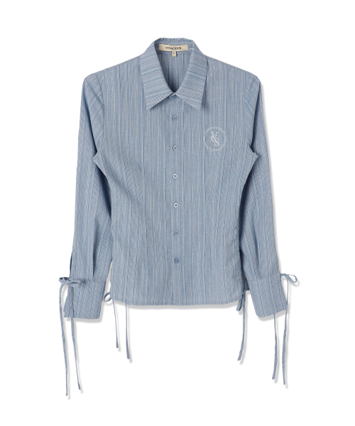 Vivacious（ビバシャス）の「Sweet Ribbon Shirring Shirt_5Colors（シャツ/ブラウス・レディース・ライトブルー/スカイブルー/ベージュ/ネイビー/ホワイト×ブルー・SMALL/MEDIUM）」の7枚目の写真