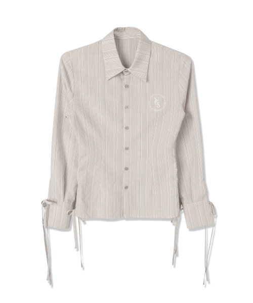 Vivacious（ビバシャス）の「Sweet Ribbon Shirring Shirt_5Colors（シャツ/ブラウス・レディース・ライトブルー/スカイブルー/ベージュ/ネイビー/ホワイト×ブルー・SMALL/MEDIUM）」の8枚目の写真