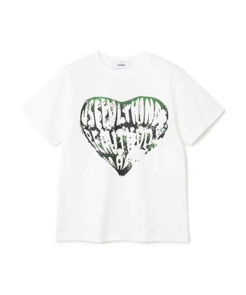 KNITTED(ニッティド)の「(W) ヴィンテージハートTシャツ ホワイト-グリーン(Tシャツ/カットソー・レディース・その他・SMALL)」の1枚目の写真