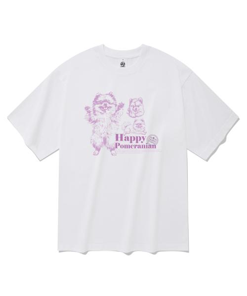 RADINEO(ラディネオ)の「ハッピーポメラニアン 半袖Tシャツ ホワイト(Tシャツ/カットソー・メンズ・その他・SMALL/MEDIUM/LARGE/X-LARGE)」の1枚目の写真