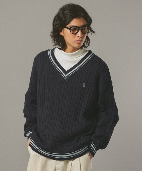RAGEBLUE(レイジブルー)の「チルデンVネックニット(ニット/セーター・メンズ・ネイビー/オフホワイト・LARGE/MEDIUM)」の1枚目の写真