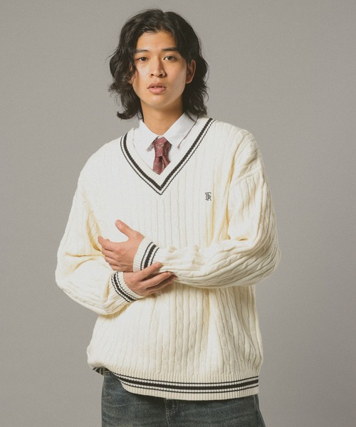 RAGEBLUE(レイジブルー)の「チルデンVネックニット(ニット/セーター・メンズ・ネイビー/オフホワイト・LARGE/MEDIUM)」の2枚目の写真