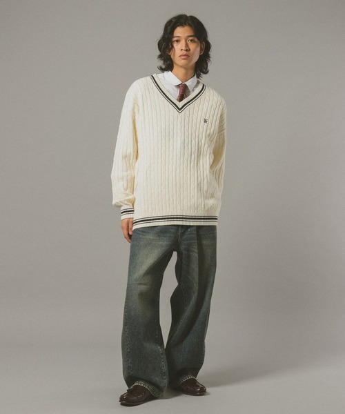 RAGEBLUE(レイジブルー)の「チルデンVネックニット(ニット/セーター・メンズ・ネイビー/オフホワイト・LARGE/MEDIUM)」の4枚目の写真