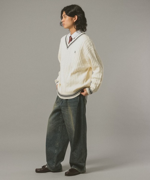 RAGEBLUE(レイジブルー)の「チルデンVネックニット(ニット/セーター・メンズ・ネイビー/オフホワイト・LARGE/MEDIUM)」の5枚目の写真