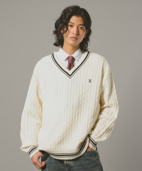 RAGEBLUE(レイジブルー)の「チルデンVネックニット(ニット/セーター・メンズ・ネイビー/オフホワイト・LARGE/MEDIUM)」の6枚目の写真