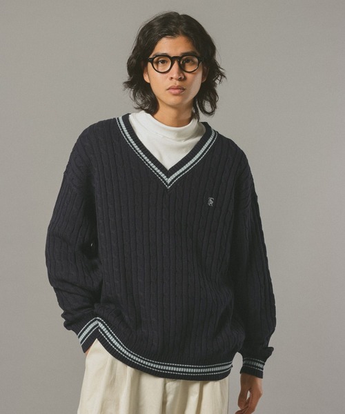 RAGEBLUE(レイジブルー)の「チルデンVネックニット(ニット/セーター・メンズ・ネイビー/オフホワイト・LARGE/MEDIUM)」の11枚目の写真