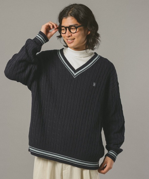 RAGEBLUE(レイジブルー)の「チルデンVネックニット(ニット/セーター・メンズ・ネイビー/オフホワイト・LARGE/MEDIUM)」の12枚目の写真